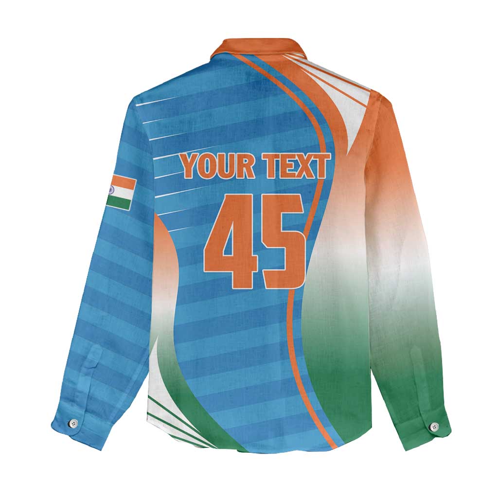 Custom India Cricket Women Casual Shirt Men in Blue Champions 2025