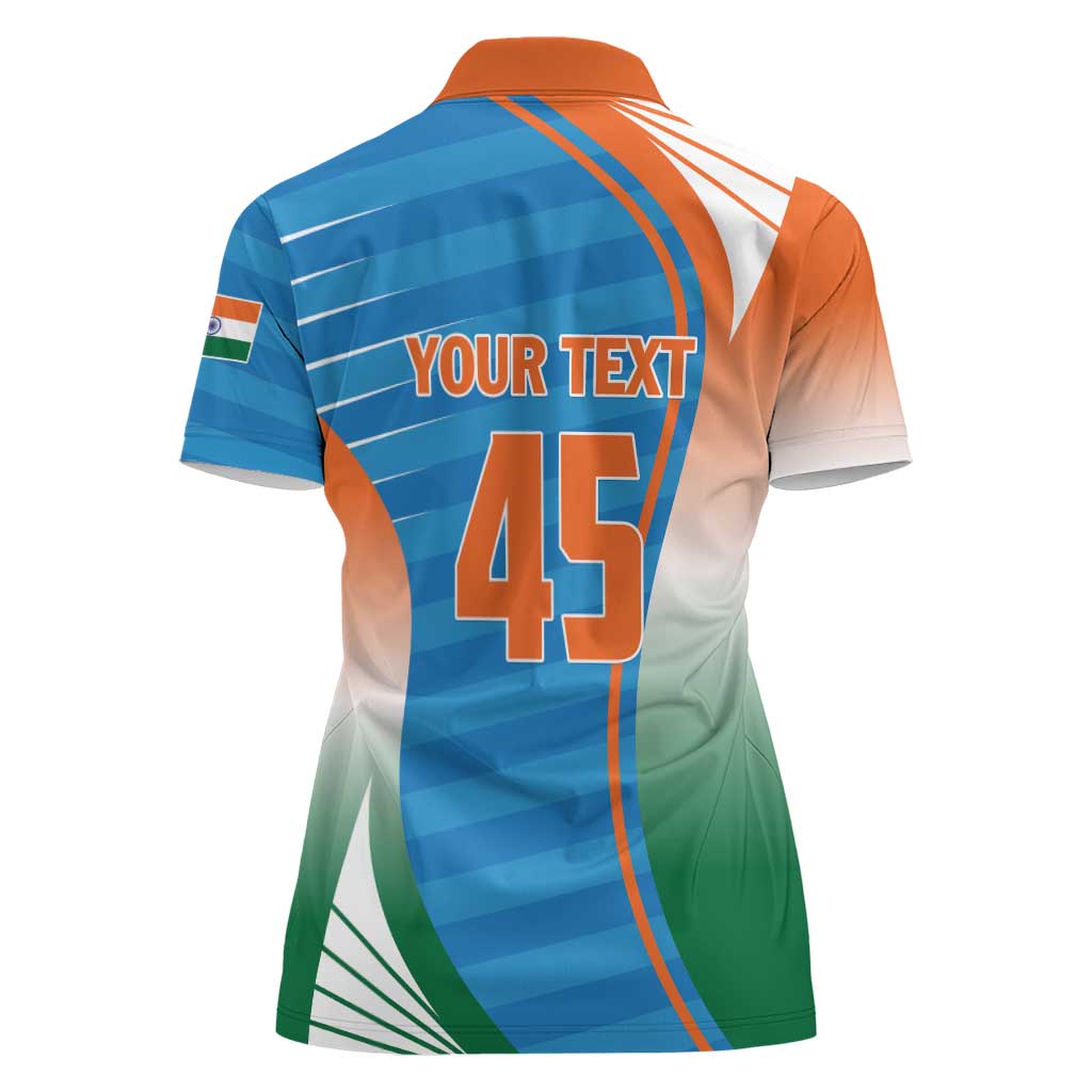 Custom India Cricket Women Polo Shirt Men in Blue Champions 2025