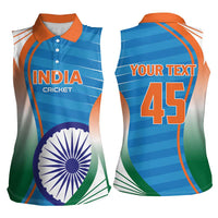 Custom India Cricket Women Sleeveless Polo Shirt Men in Blue Champions 2025