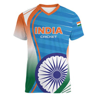 Custom India Cricket Women V-Neck T-Shirt Men in Blue Champions 2025