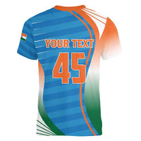 Custom India Cricket Women V-Neck T-Shirt Men in Blue Champions 2025