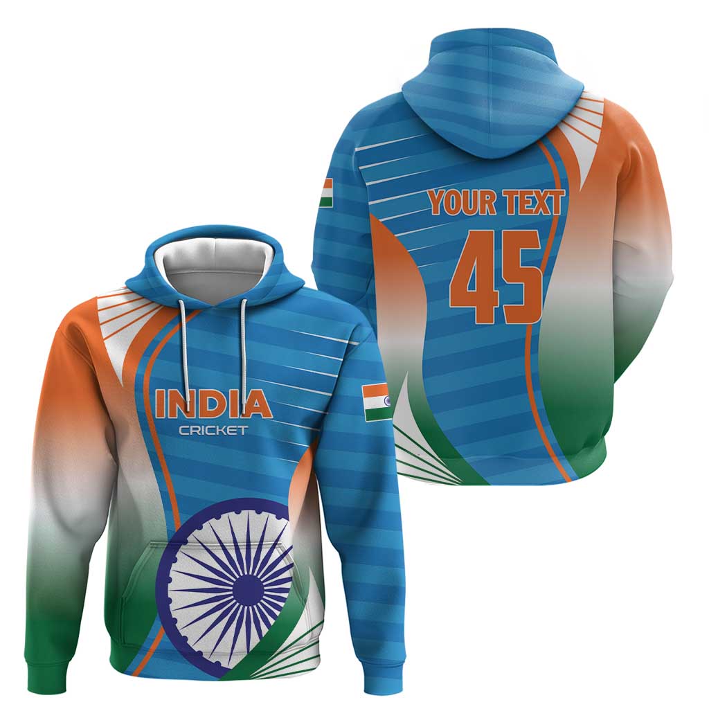 Custom India Cricket Zip Hoodie Men in Blue Champions 2025