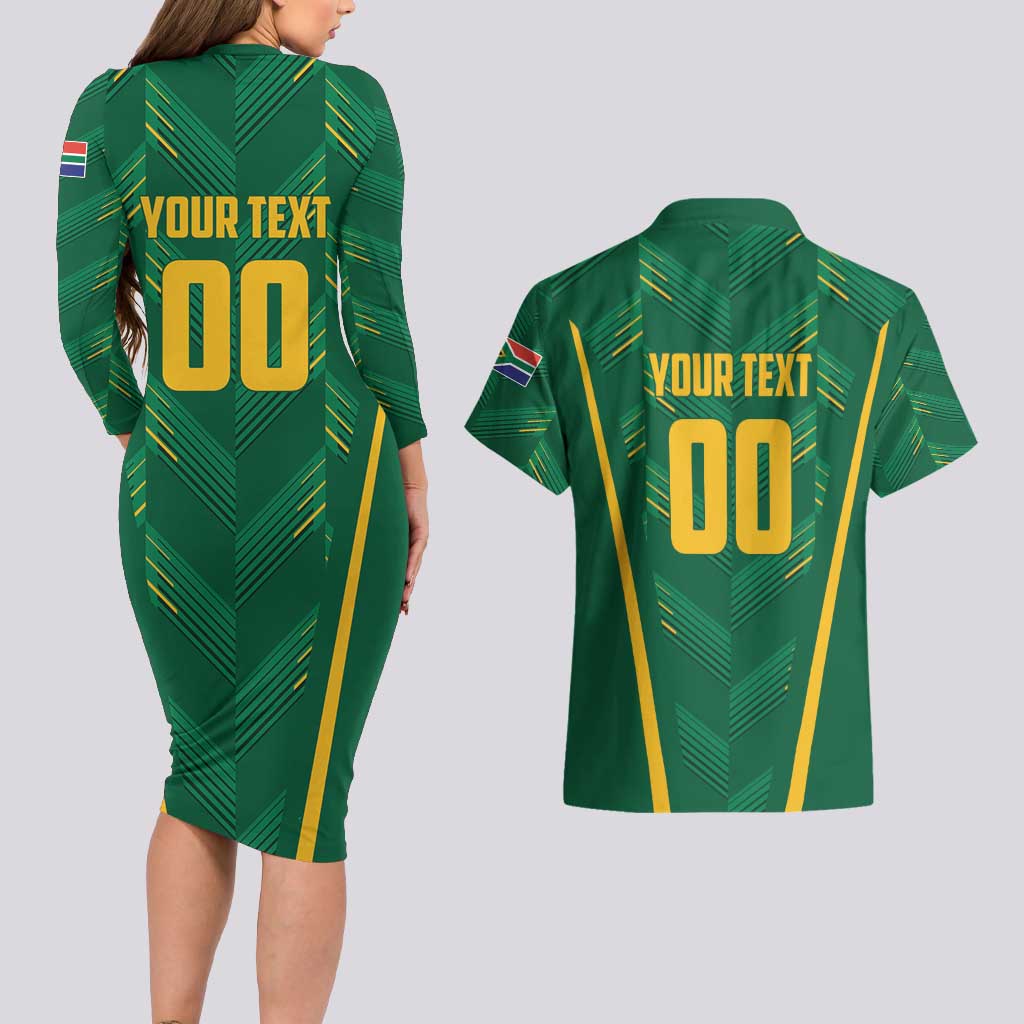 Custom South Africa Cricket Couples Matching Long Sleeve Bodycon Dress and Hawaiian Shirt SA Protea Woza Nawe