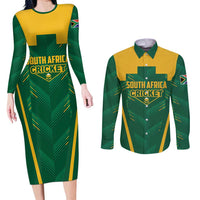 Custom South Africa Cricket Couples Matching Long Sleeve Bodycon Dress and Long Sleeve Button Shirt SA Protea Woza Nawe