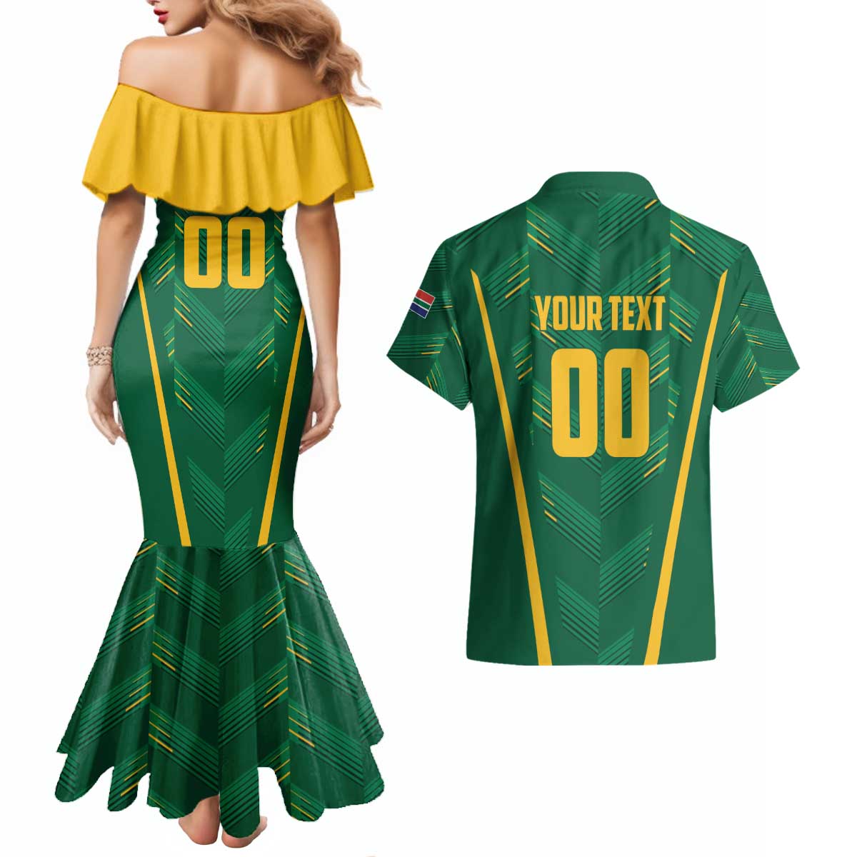Custom South Africa Cricket Couples Matching Mermaid Dress and Hawaiian Shirt SA Protea Woza Nawe