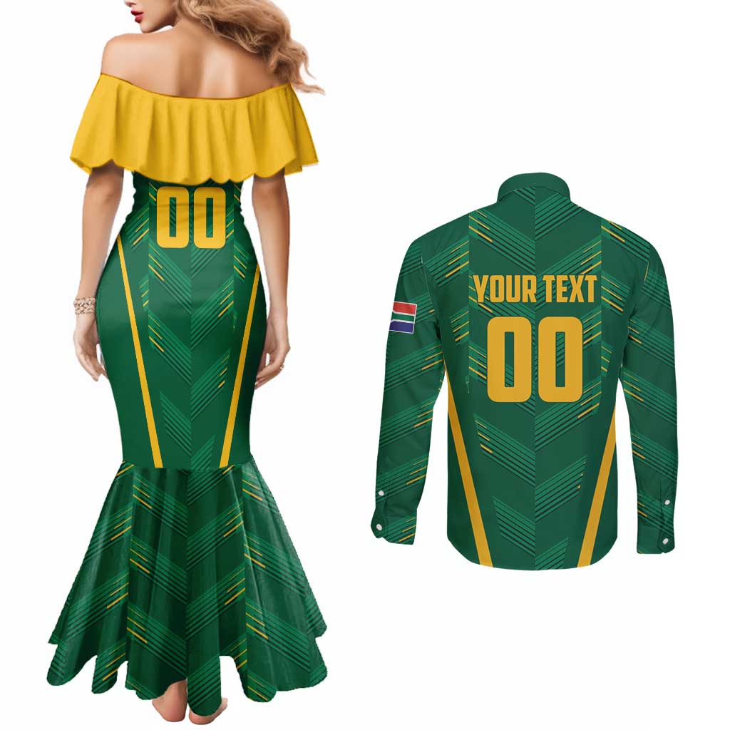 Custom South Africa Cricket Couples Matching Mermaid Dress and Long Sleeve Button Shirt SA Protea Woza Nawe