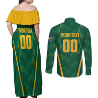Custom South Africa Cricket Couples Matching Off Shoulder Maxi Dress and Long Sleeve Button Shirt SA Protea Woza Nawe