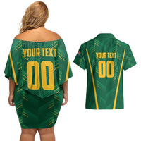 Custom South Africa Cricket Couples Matching Off Shoulder Short Dress and Hawaiian Shirt SA Protea Woza Nawe