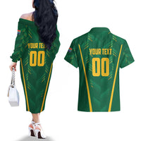 Custom South Africa Cricket Couples Matching Off The Shoulder Long Sleeve Dress and Hawaiian Shirt SA Protea Woza Nawe