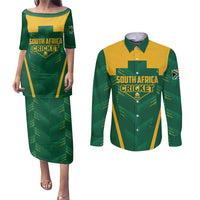 Custom South Africa Cricket Couples Matching Puletasi and Long Sleeve Button Shirt SA Protea Woza Nawe