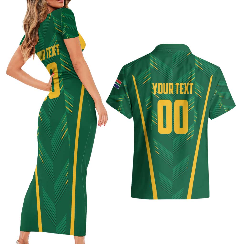 Custom South Africa Cricket Couples Matching Short Sleeve Bodycon Dress and Hawaiian Shirt SA Protea Woza Nawe