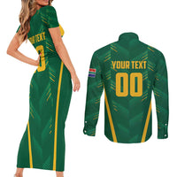 Custom South Africa Cricket Couples Matching Short Sleeve Bodycon Dress and Long Sleeve Button Shirt SA Protea Woza Nawe