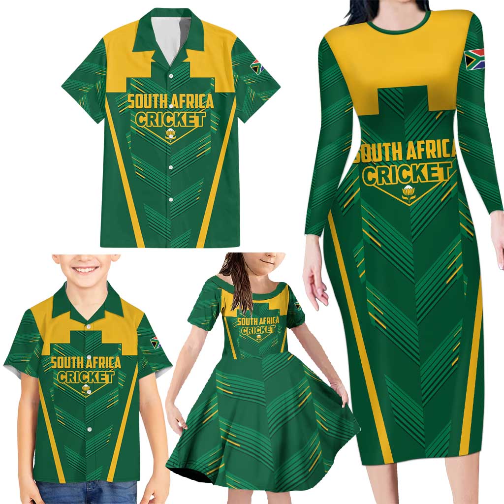 Custom South Africa Cricket Family Matching Long Sleeve Bodycon Dress and Hawaiian Shirt SA Protea Woza Nawe
