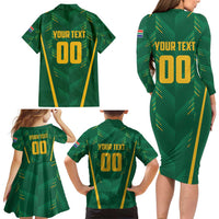 Custom South Africa Cricket Family Matching Long Sleeve Bodycon Dress and Hawaiian Shirt SA Protea Woza Nawe