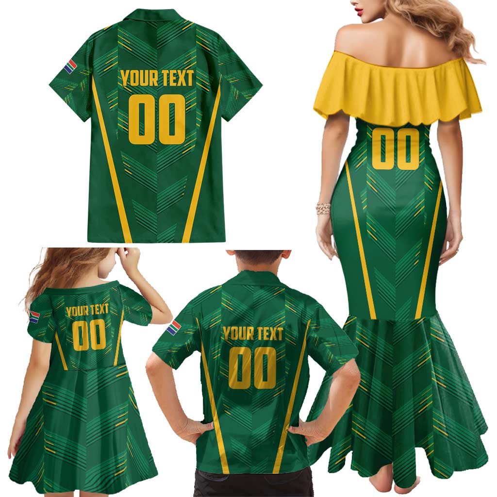 Custom South Africa Cricket Family Matching Mermaid Dress and Hawaiian Shirt SA Protea Woza Nawe