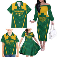 Custom South Africa Cricket Family Matching Off The Shoulder Long Sleeve Dress and Hawaiian Shirt SA Protea Woza Nawe