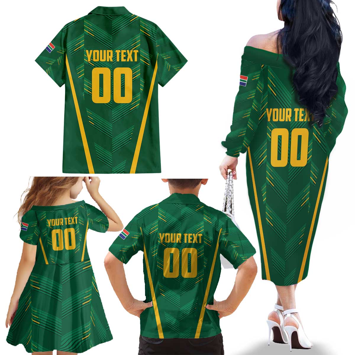 Custom South Africa Cricket Family Matching Off The Shoulder Long Sleeve Dress and Hawaiian Shirt SA Protea Woza Nawe