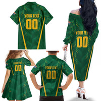 Custom South Africa Cricket Family Matching Off The Shoulder Long Sleeve Dress and Hawaiian Shirt SA Protea Woza Nawe