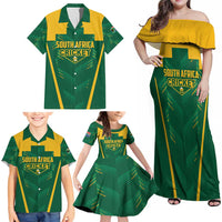 Custom South Africa Cricket Family Matching Off Shoulder Maxi Dress and Hawaiian Shirt SA Protea Woza Nawe
