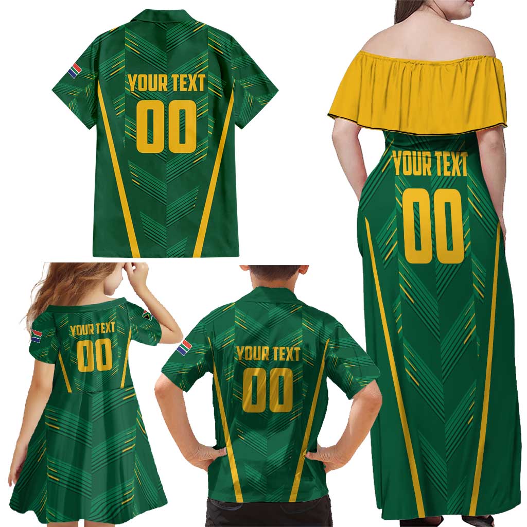 Custom South Africa Cricket Family Matching Off Shoulder Maxi Dress and Hawaiian Shirt SA Protea Woza Nawe