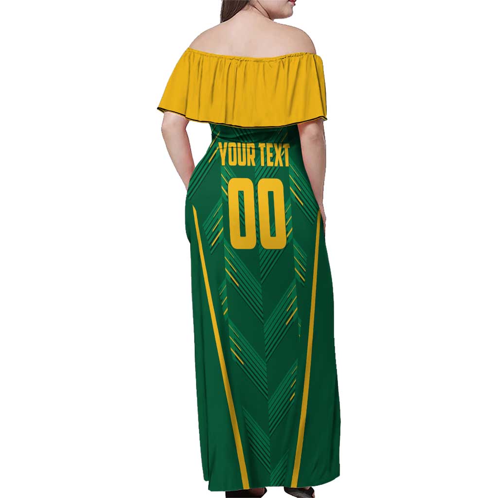 Custom South Africa Cricket Family Matching Off Shoulder Maxi Dress and Hawaiian Shirt SA Protea Woza Nawe