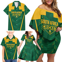 Custom South Africa Cricket Family Matching Off Shoulder Short Dress and Hawaiian Shirt SA Protea Woza Nawe