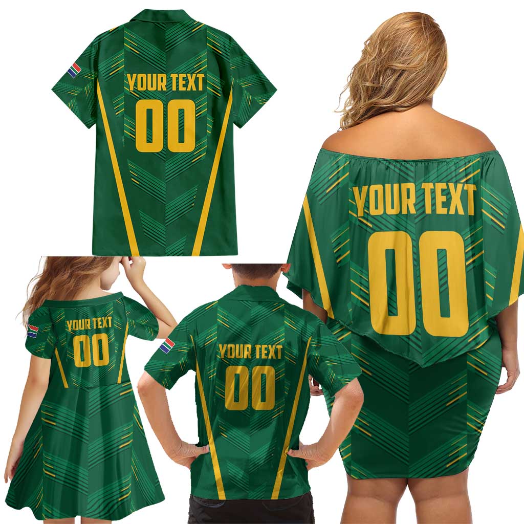 Custom South Africa Cricket Family Matching Off Shoulder Short Dress and Hawaiian Shirt SA Protea Woza Nawe