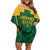 Custom South Africa Cricket Family Matching Off Shoulder Short Dress and Hawaiian Shirt SA Protea Woza Nawe