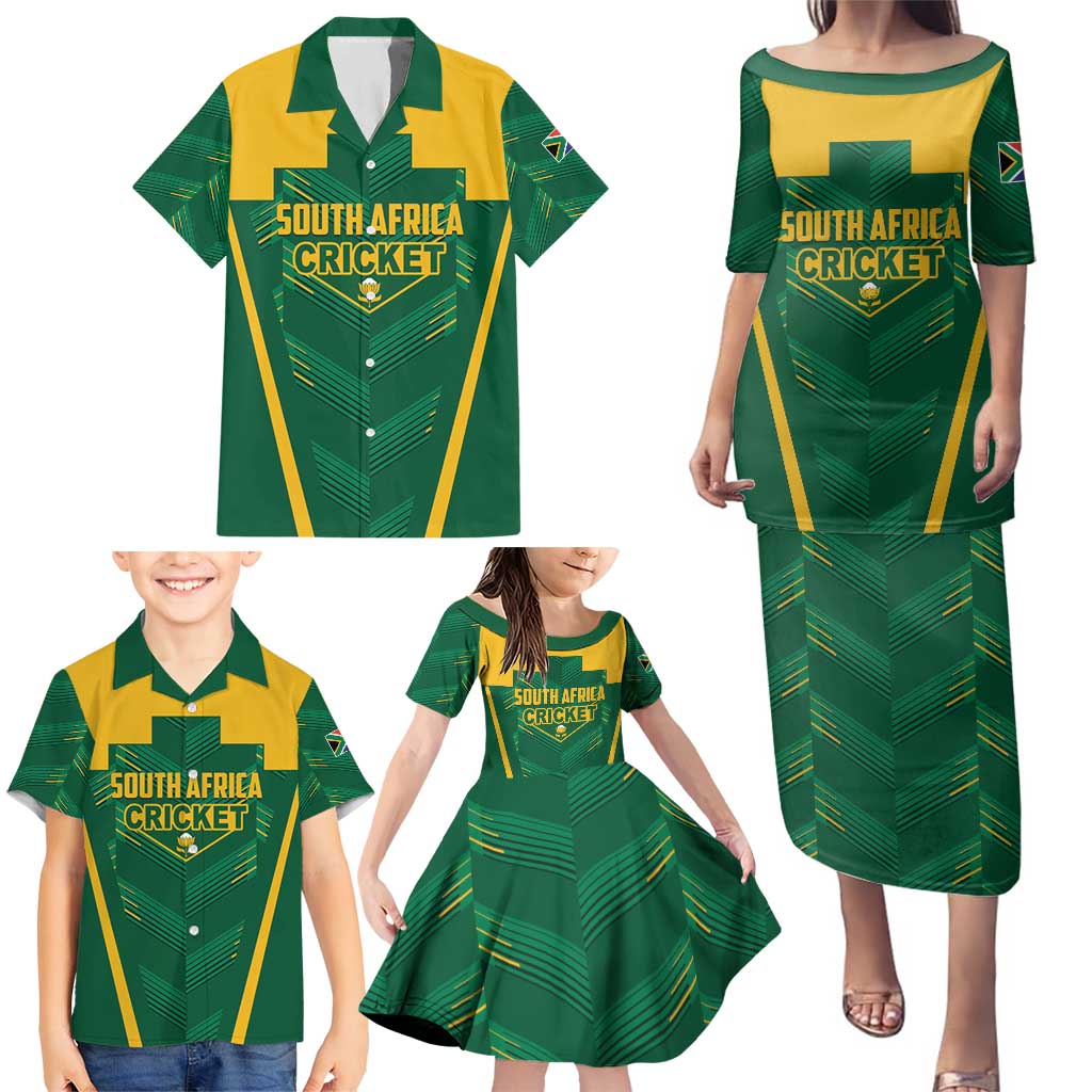 Custom South Africa Cricket Family Matching Puletasi and Hawaiian Shirt SA Protea Woza Nawe