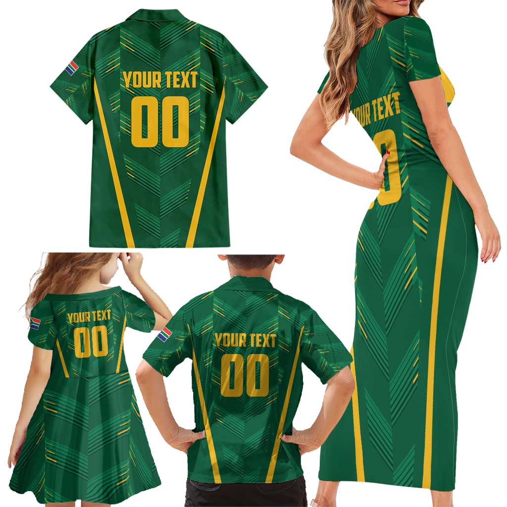 Custom South Africa Cricket Family Matching Short Sleeve Bodycon Dress and Hawaiian Shirt SA Protea Woza Nawe