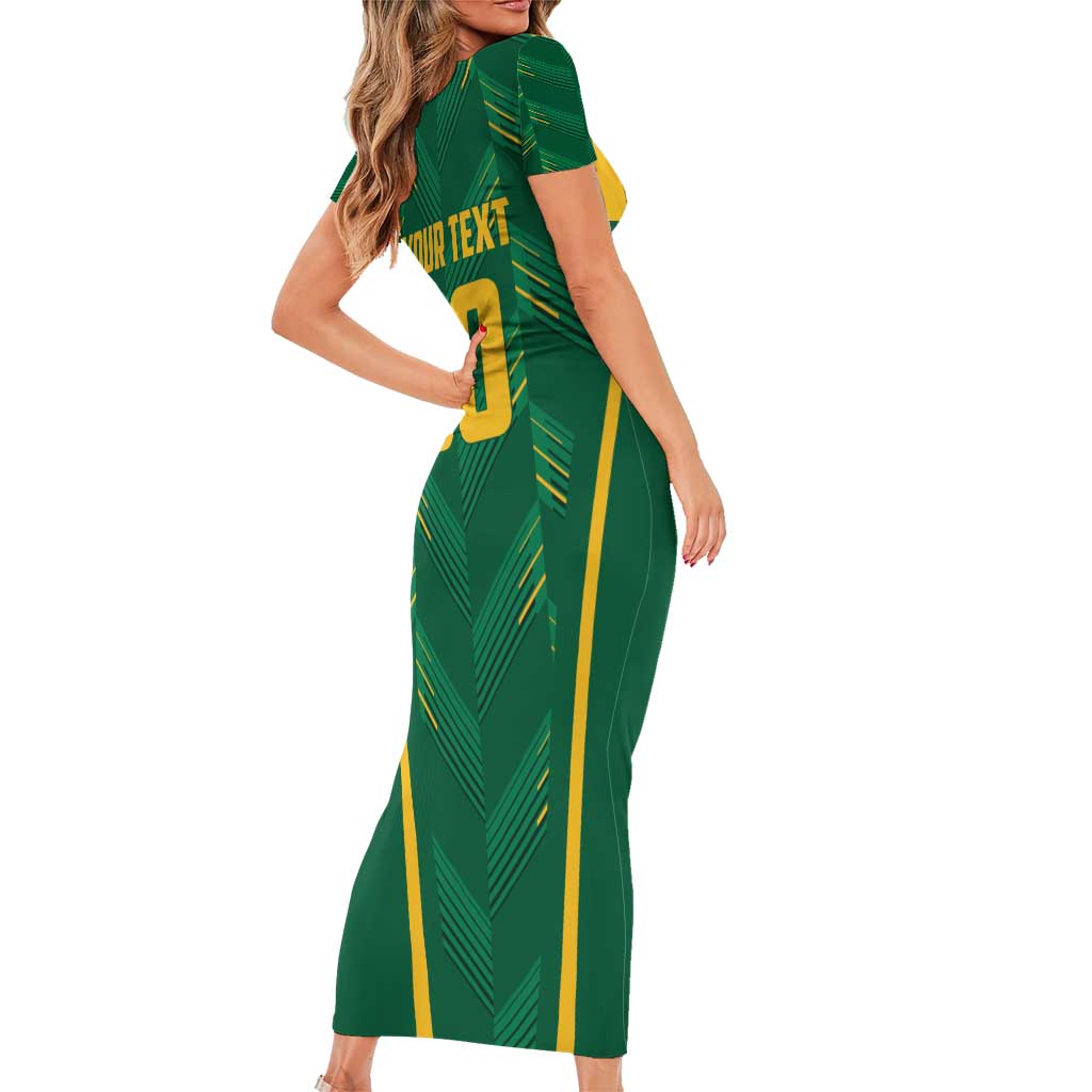 Custom South Africa Cricket Family Matching Short Sleeve Bodycon Dress and Hawaiian Shirt SA Protea Woza Nawe