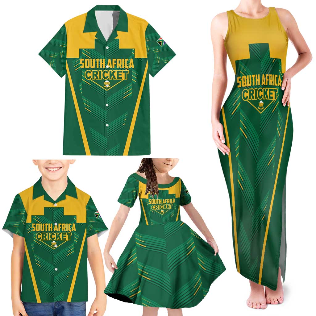 Custom South Africa Cricket Family Matching Tank Maxi Dress and Hawaiian Shirt SA Protea Woza Nawe