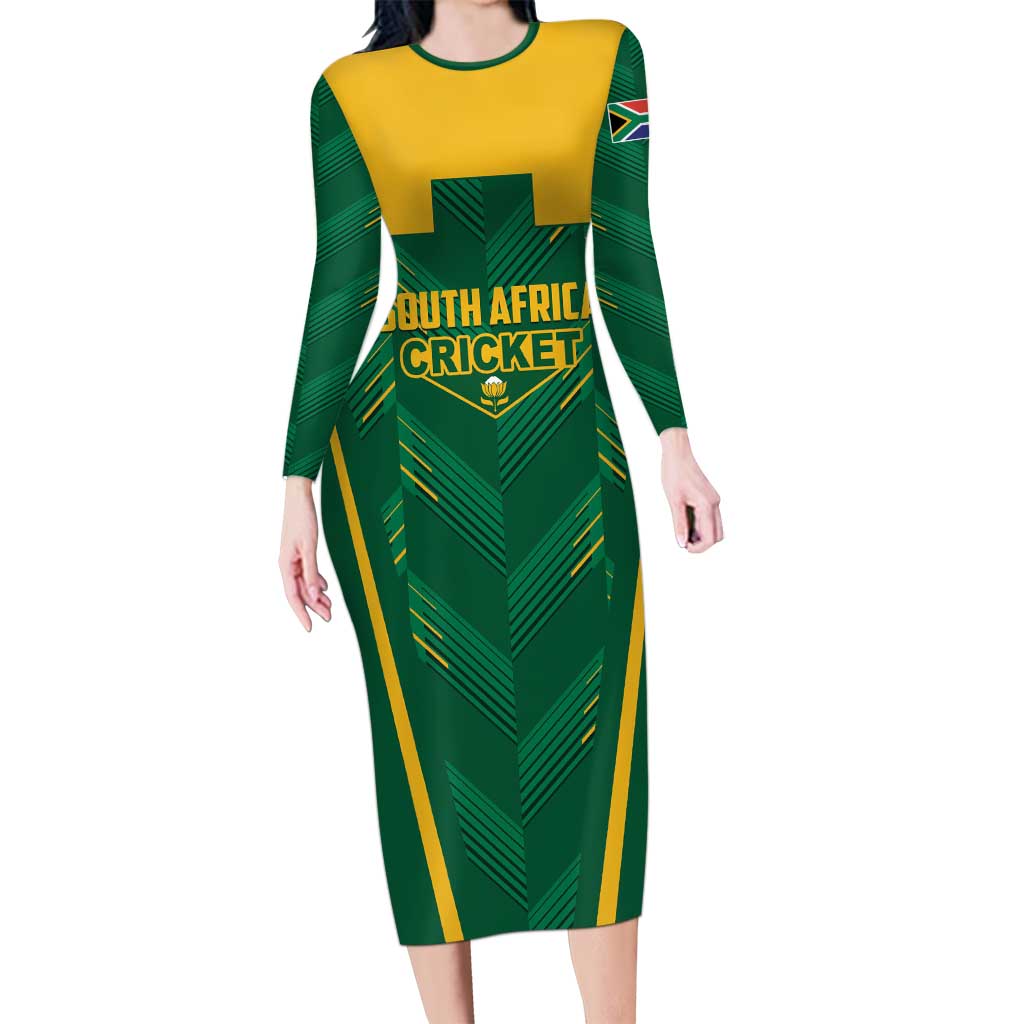 Custom South Africa Cricket Long Sleeve Bodycon Dress SA Protea Woza Nawe