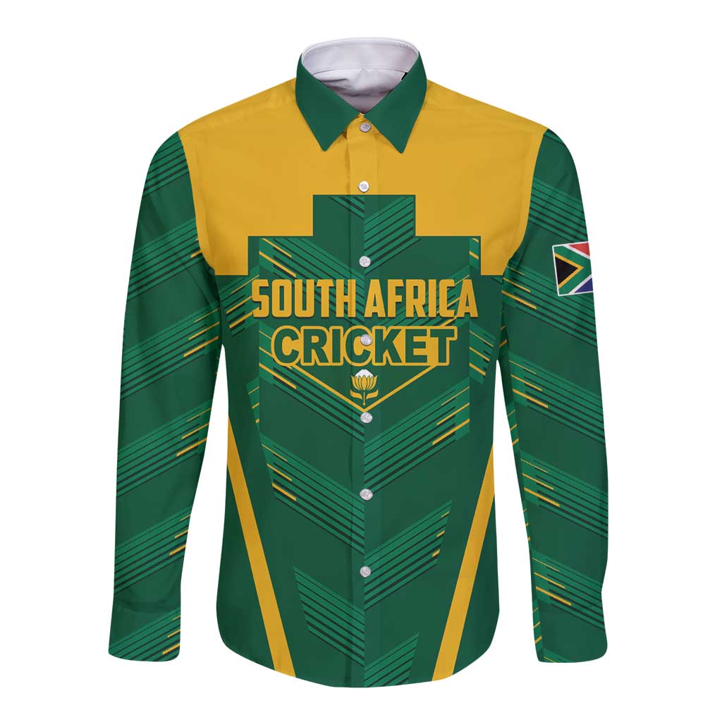 Custom South Africa Cricket Long Sleeve Button Shirt SA Protea Woza Nawe