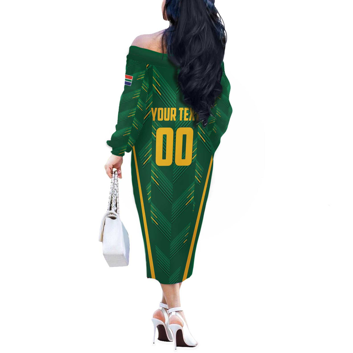 Custom South Africa Cricket Off The Shoulder Long Sleeve Dress SA Protea Woza Nawe