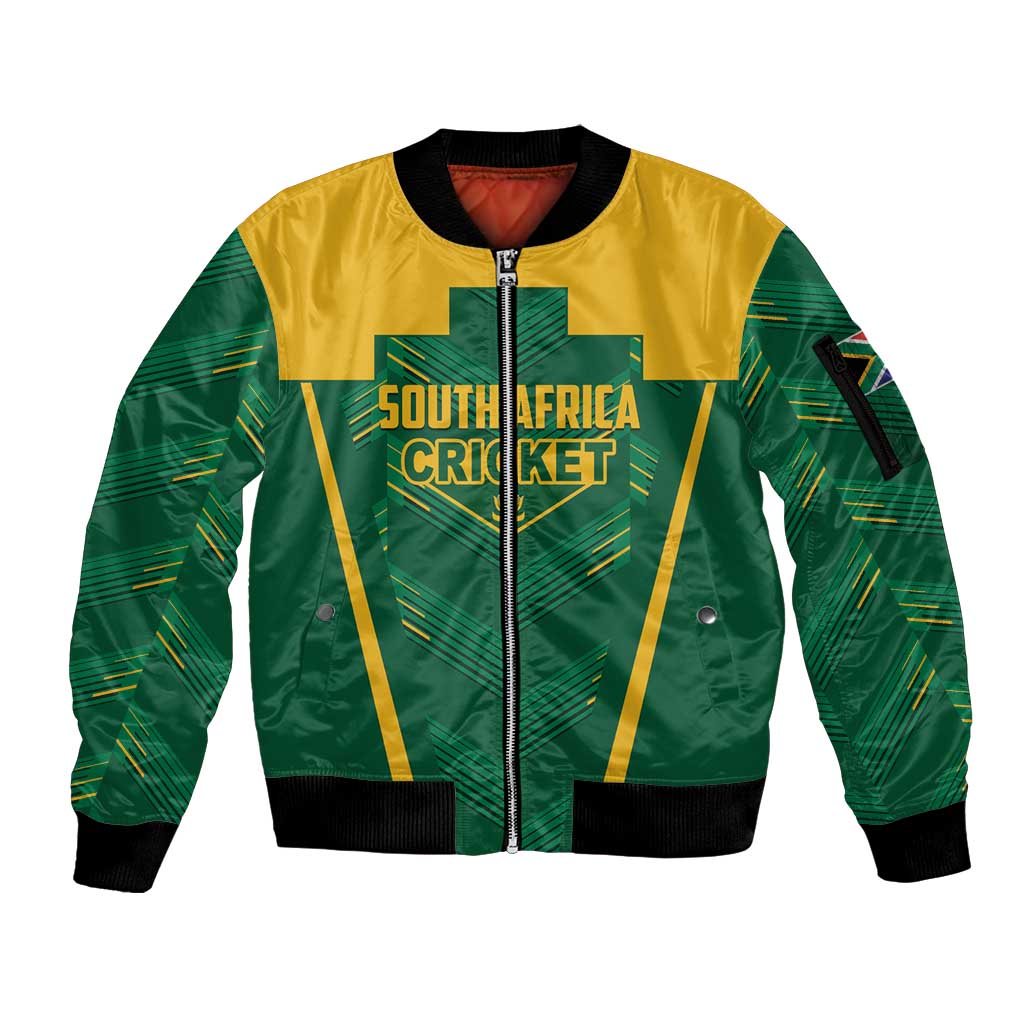 Custom South Africa Cricket Sleeve Zip Bomber Jacket SA Protea Woza Nawe
