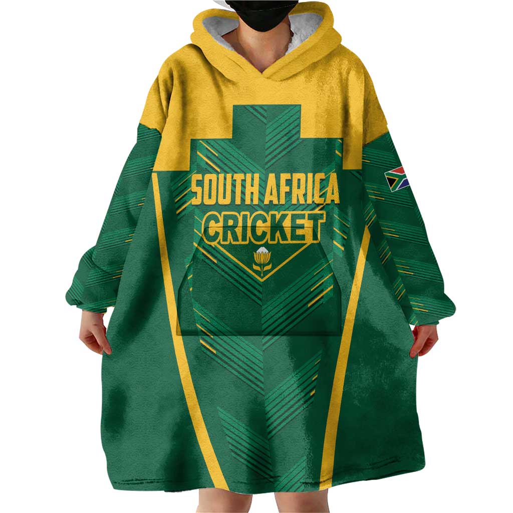 Custom South Africa Cricket Wearable Blanket Hoodie SA Protea Woza Nawe
