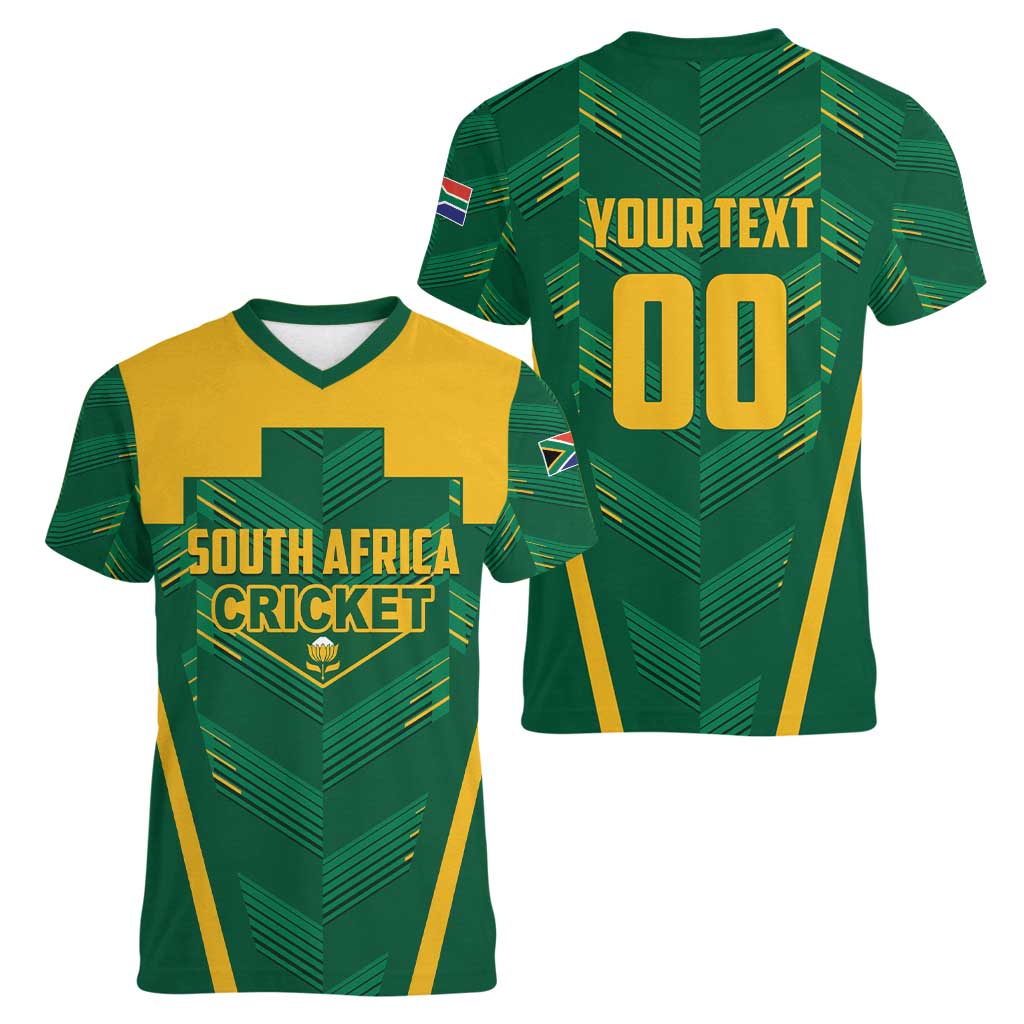 Custom South Africa Cricket Women V-Neck T-Shirt SA Protea Woza Nawe
