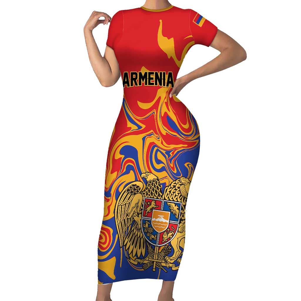 Personalized Republic of Armenia Short Sleeve Bodycon Dress Hayastani Hanrapetut'yun