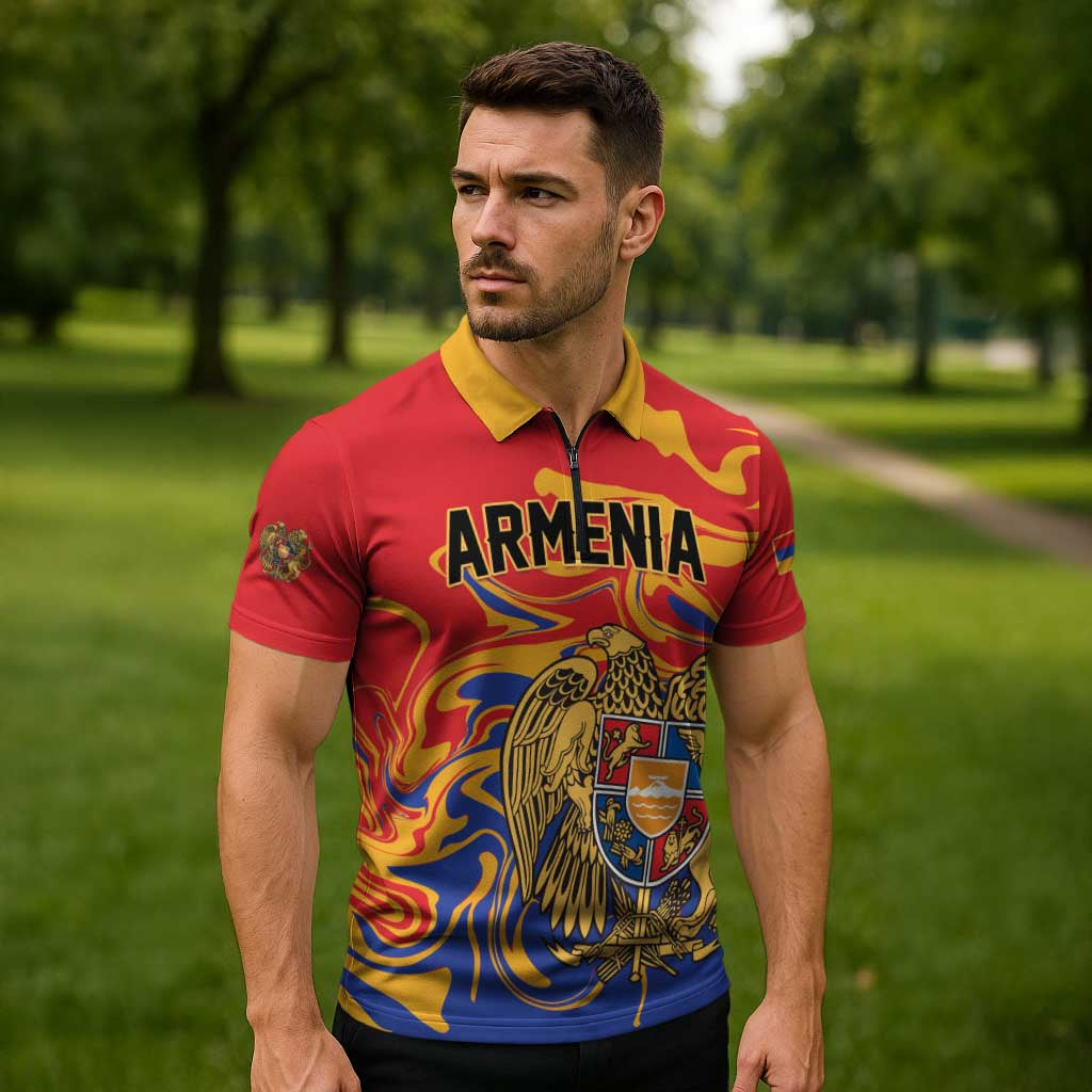 Personalized Republic of Armenia Zipper Polo Shirt Hayastani Hanrapetut'yun