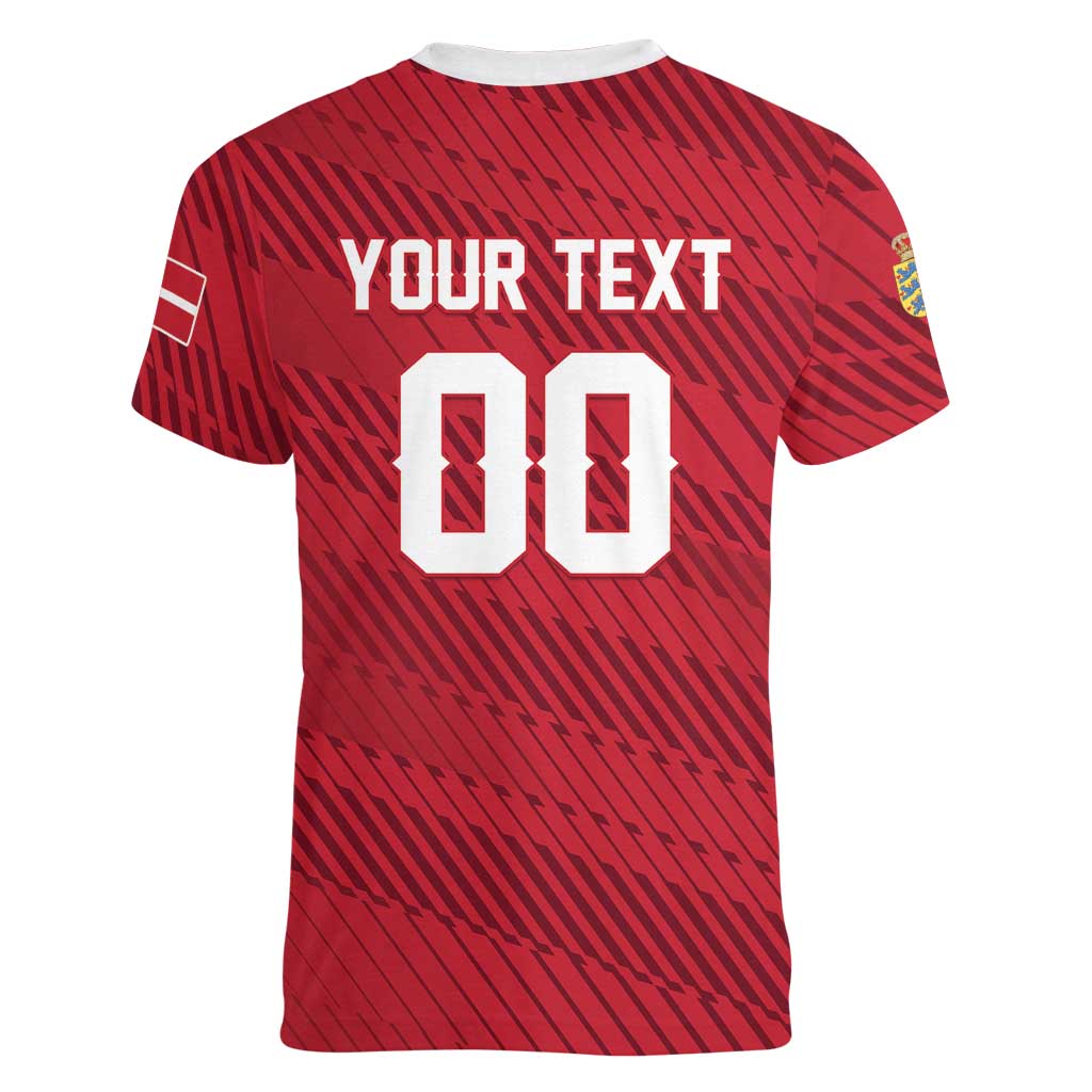 Custom Football 2026 Denmark Women V-Neck T-Shirt Danish Dynamite Go