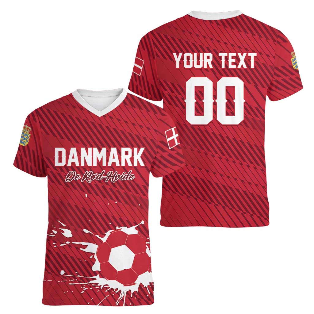 Custom Football 2026 Denmark Women V-Neck T-Shirt Danish Dynamite Go