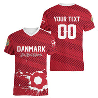 Custom Football 2026 Denmark Women V-Neck T-Shirt Danish Dynamite Go