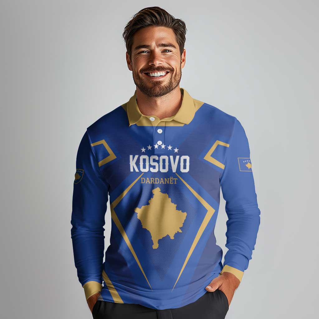Custom Football 2026 Kosovo Long Sleeve Polo Shirt Dardanet Go Glory