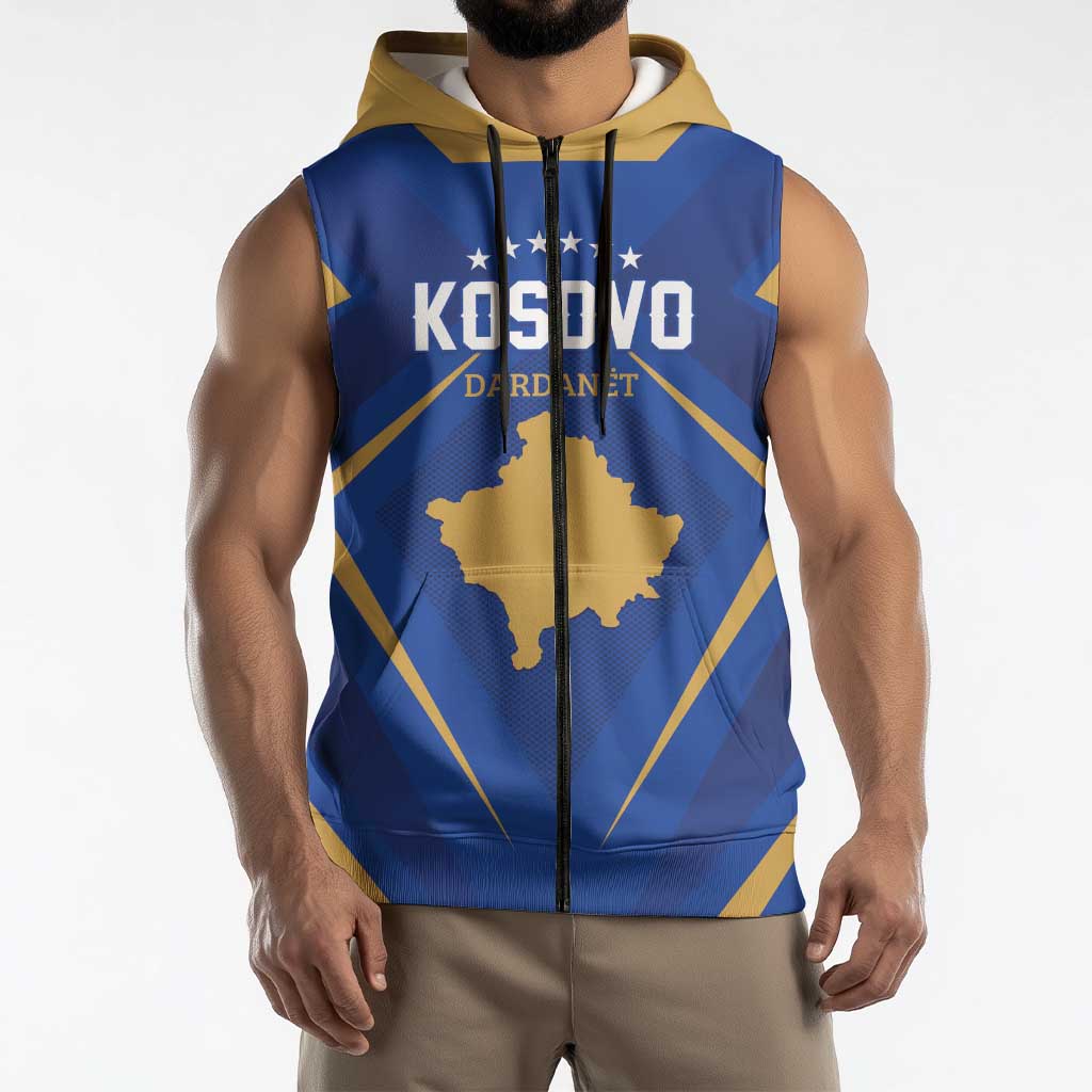 Custom Football 2026 Kosovo Sleeveless Zip Hoodie Dardanet Go Glory