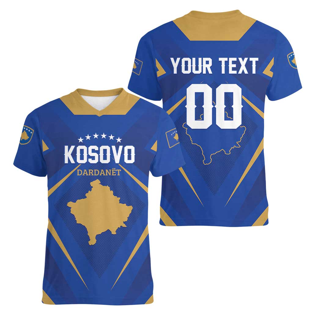Custom Football 2026 Kosovo Women V-Neck T-Shirt Dardanet Go Glory