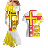 Guernsey Liberation Day Couples Matching Mermaid Dress and Hawaiian Shirt Guernesi Three Lion - Wonder Print Shop