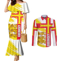 Guernsey Liberation Day Couples Matching Mermaid Dress and Long Sleeve Button Shirt Guernesi Three Lion