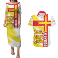 Guernsey Liberation Day Couples Matching Puletasi and Hawaiian Shirt Guernesi Three Lion - Wonder Print Shop