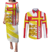 Guernsey Liberation Day Couples Matching Puletasi and Long Sleeve Button Shirt Guernesi Three Lion - Wonder Print Shop